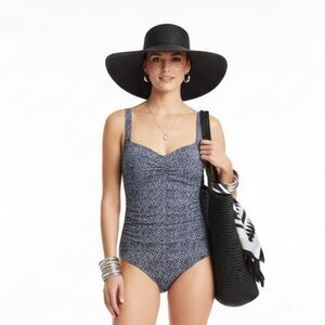 Bond-eye Australia Blue & Tan Print 1 Piece Swim Bathing Suit 6 D/DD